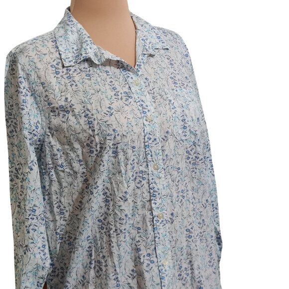 Old Navy L Blue Floral Button Up Classic Shirt 100% Cotton Cottagecore Preppy - Picture 2 of 7